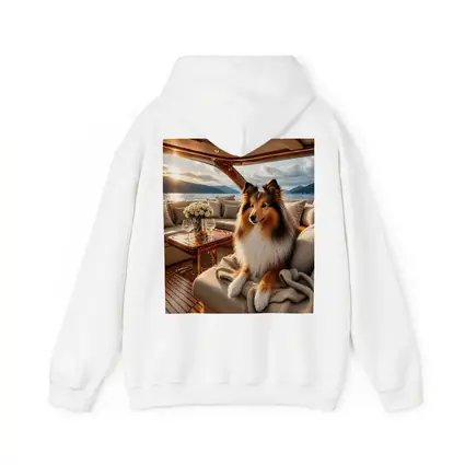 Shetland Sheepdog Relaxing on Luxury Yacht Interior