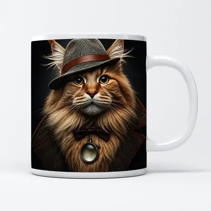 Detective Maine Coon Cat Dark Background Portrait