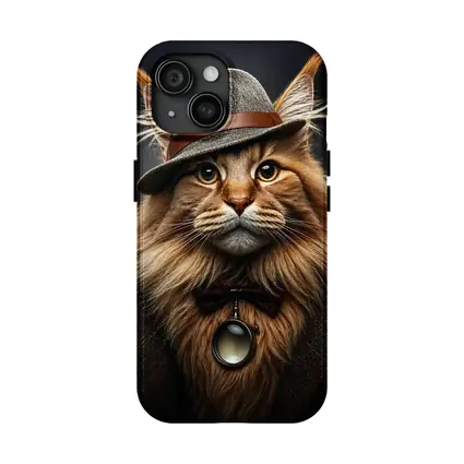 Detective Maine Coon Cat Dark Background Portrait