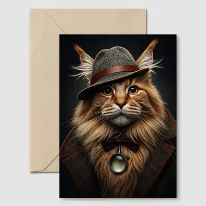 Detective Maine Coon Cat Dark Background Portrait