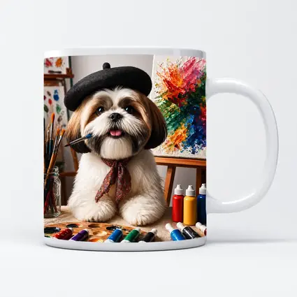 Shih Tzu Artist Painting Colorful Canvas Studio