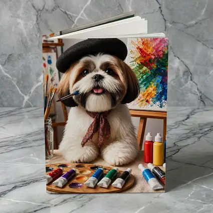 Shih Tzu Artist Painting Colorful Canvas Studio