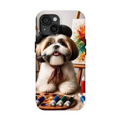 Shih Tzu Artist Painting Colorful Canvas Studio
