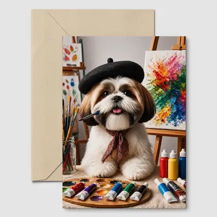 Shih Tzu Artist Painting Colorful Canvas Studio