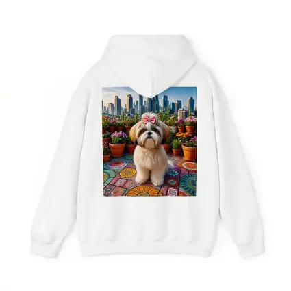 Shih Tzu Dog Rooftop City Skyline Flowers