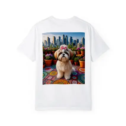 Shih Tzu Dog Rooftop City Skyline Flowers