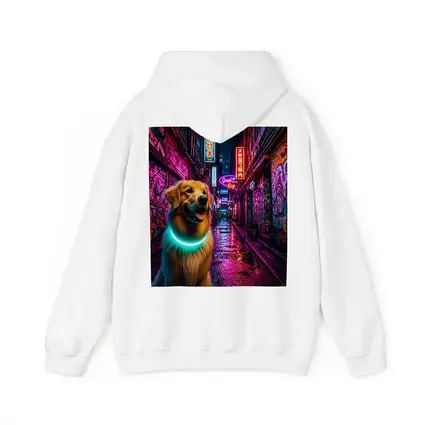 Golden Retriever Glowing Collar Neon City Alley