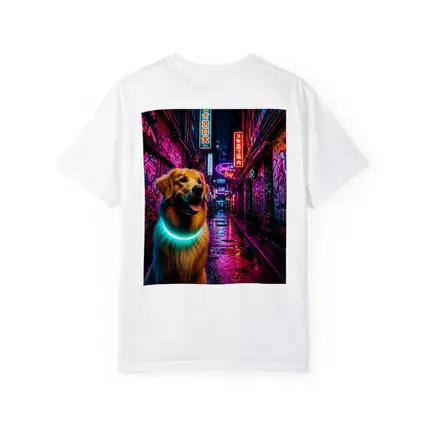 Golden Retriever Glowing Collar Neon City Alley