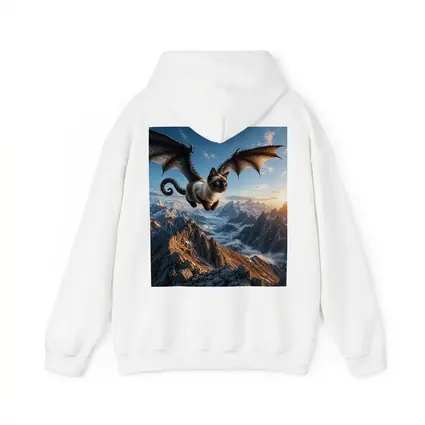 Siamese Cat Dragon Wings Flying Over Mountains