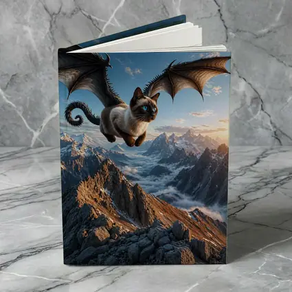 Siamese Cat Dragon Wings Flying Over Mountains