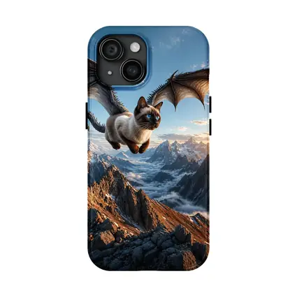 Siamese Cat Dragon Wings Flying Over Mountains