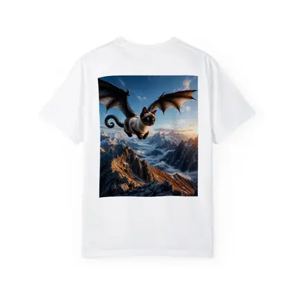 Siamese Cat Dragon Wings Flying Over Mountains