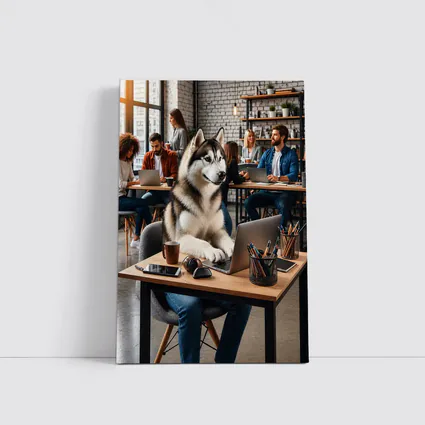 Siberian Husky Working Laptop Coworking Office