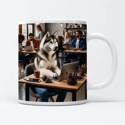 Siberian Husky Working Laptop Coworking Office