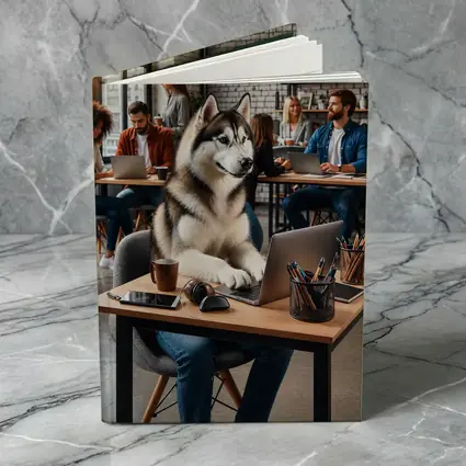 Siberian Husky Working Laptop Coworking Office