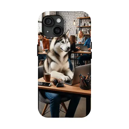 Siberian Husky Working Laptop Coworking Office