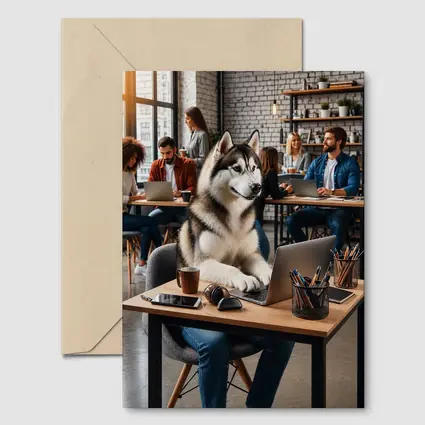 Siberian Husky Working Laptop Coworking Office