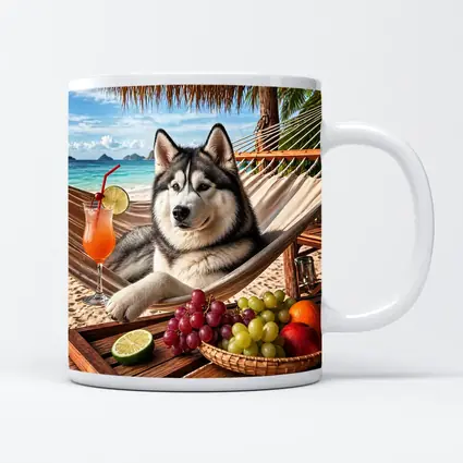 Siberian Husky Relaxing on Beach Hammock