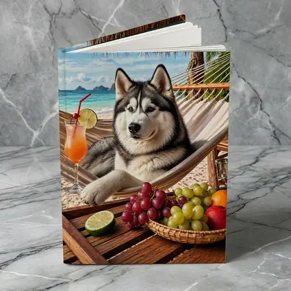 Siberian Husky Relaxing on Beach Hammock