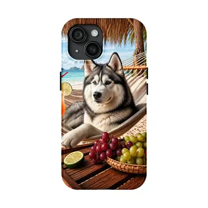 Siberian Husky Relaxing on Beach Hammock