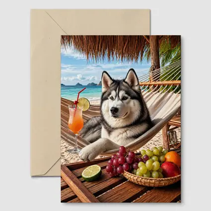 Siberian Husky Relaxing on Beach Hammock
