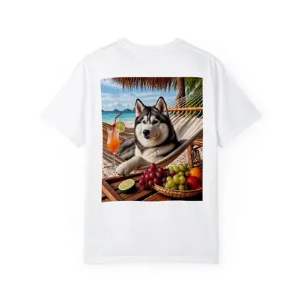 Siberian Husky Relaxing on Beach Hammock