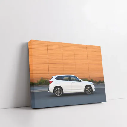 BMW X1 White Side View Orange Wall