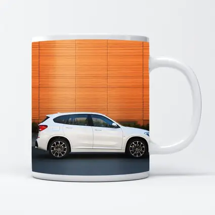 BMW X1 White Side View Orange Wall