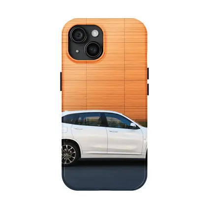 BMW X1 White Side View Orange Wall