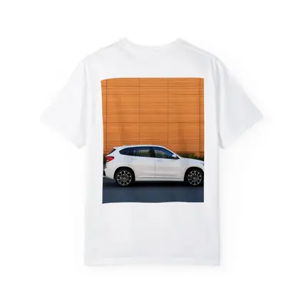 BMW X1 White Side View Orange Wall