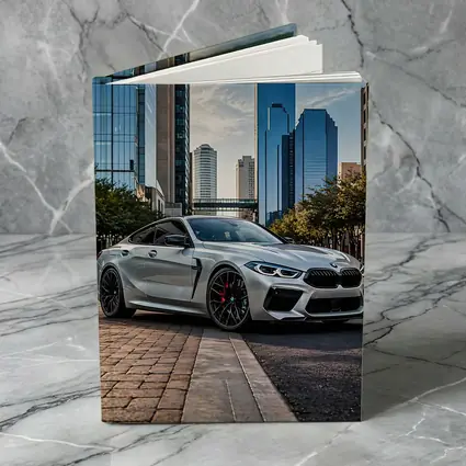 BMW M8 Silver Coupe City Skyline