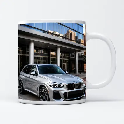 BMW X5 Silver SUV Urban Building Background