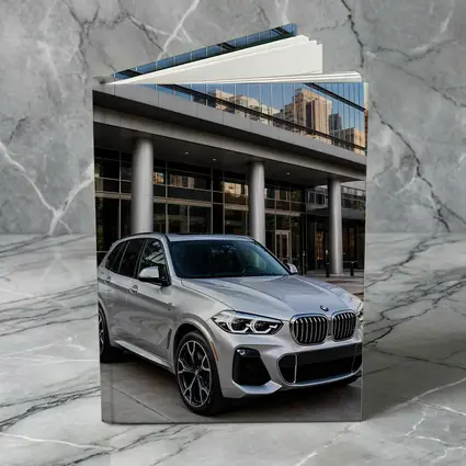 BMW X5 Silver SUV Urban Building Background