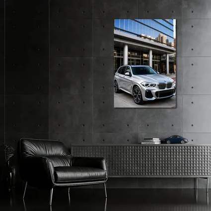 BMW X5 Silver SUV Urban Building Background