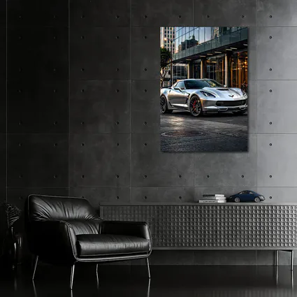 Chevrolet Corvette Silver Urban City Setting