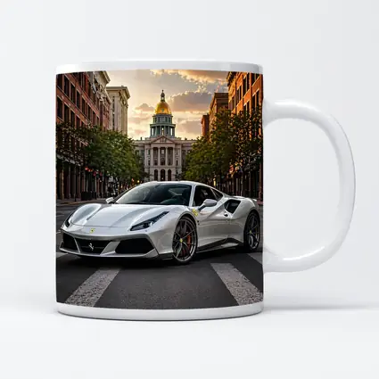 White Ferrari 488 GTB Downtown City Street