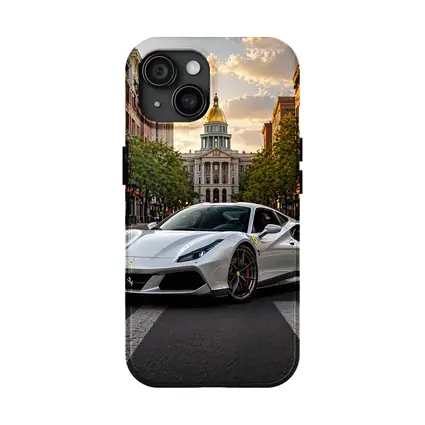 White Ferrari 488 GTB Downtown City Street
