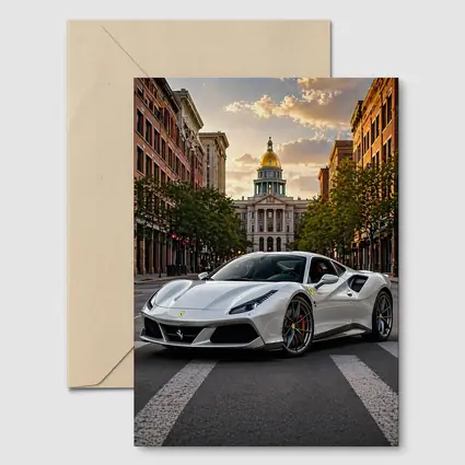 White Ferrari 488 GTB Downtown City Street
