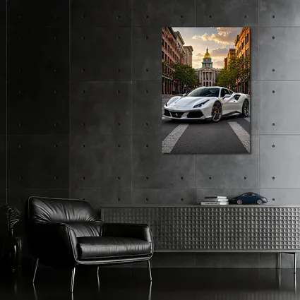 White Ferrari 488 GTB Downtown City Street