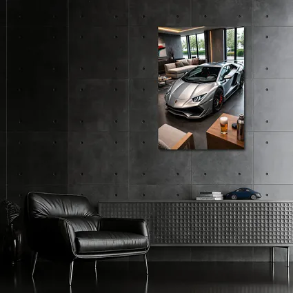 Silver Lamborghini Huracan Inside Luxury Showroom