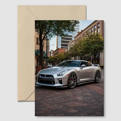 Silver Nissan GT-R Parked Urban City Street