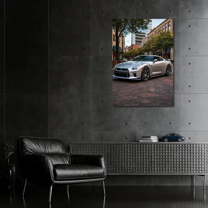 Silver Nissan GT-R Parked Urban City Street