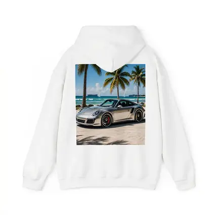 Silver Porsche 911 Turbo Beach Palm Trees