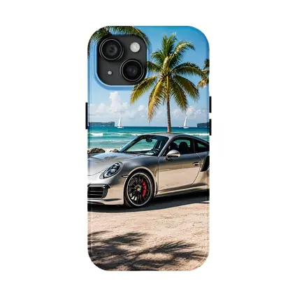 Silver Porsche 911 Turbo Beach Palm Trees
