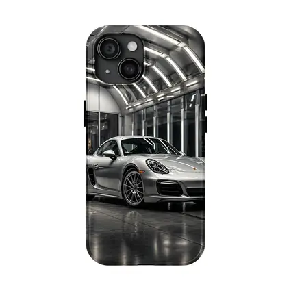 Silver Porsche Cayman Inside Modern Garage