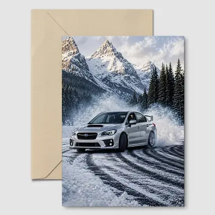 Subaru WRX STI Drifting Snowy Mountain Road