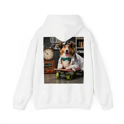 Scientist Collie Dog Riding Skateboard Lab