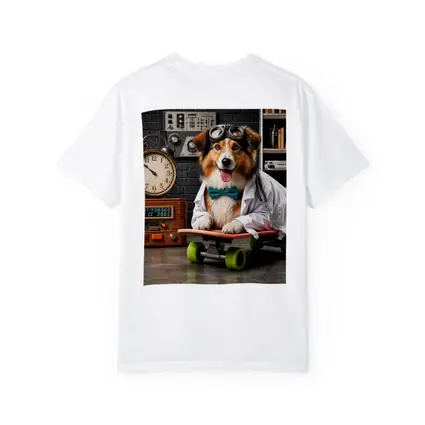 Scientist Collie Dog Riding Skateboard Lab
