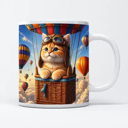 Ginger Kitten Pilot Hot Air Balloon Sky