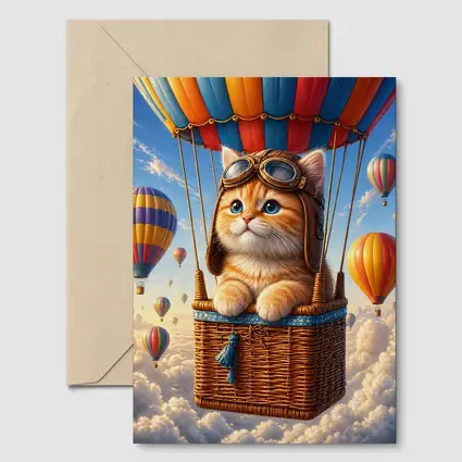 Ginger Kitten Pilot Hot Air Balloon Sky
